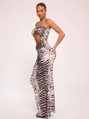 MUSERA Cut Out Bandeau Ruched Maxi Dress Vacation Spring Summer