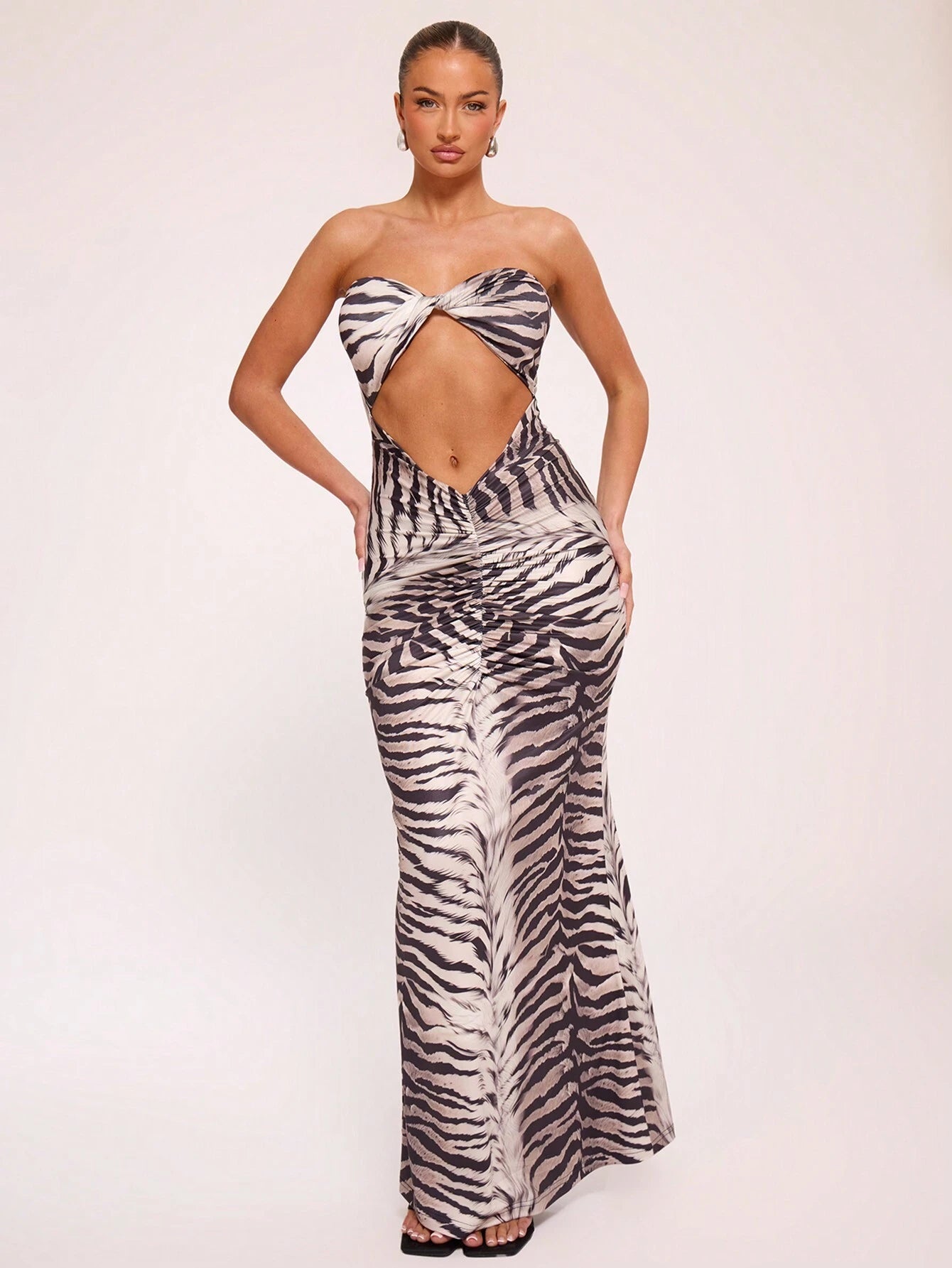 MUSERA Cut Out Bandeau Ruched Maxi Dress Vacation Spring Summer